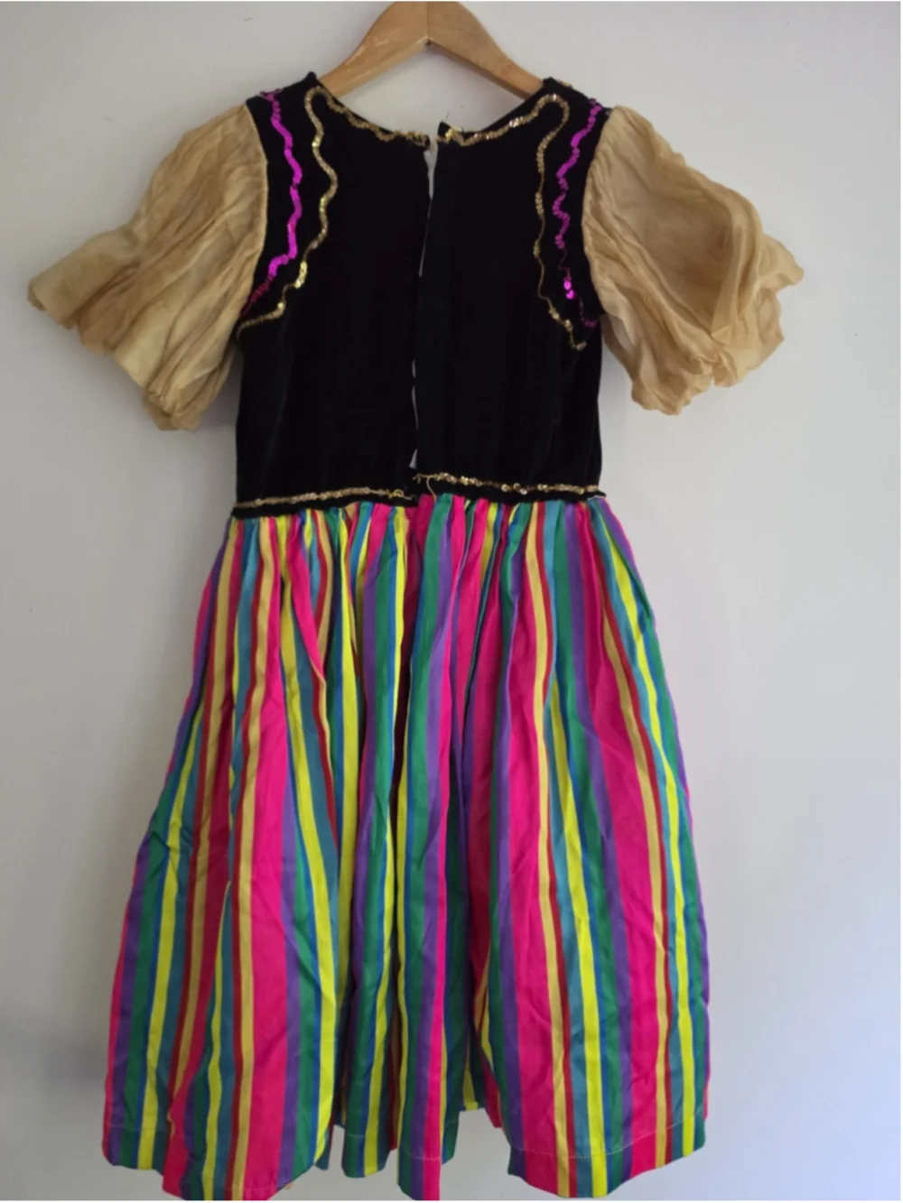 Vintage FAO Schwarz Star Costumes Girls Folk Dress Sequin Striped Size 14 Rare